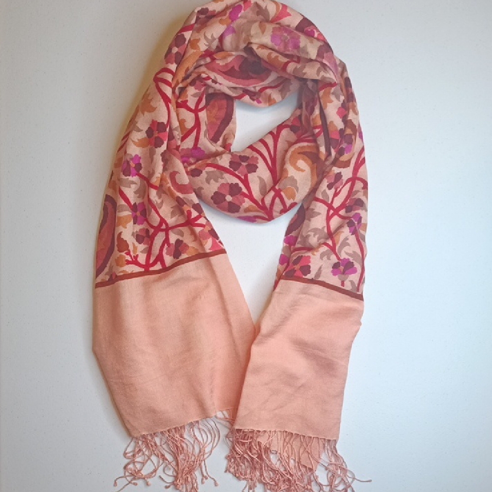 English Eccentrics Botanical Floral Paisley Silk Scarf Pink Brown Boho - Picture 3 of 8